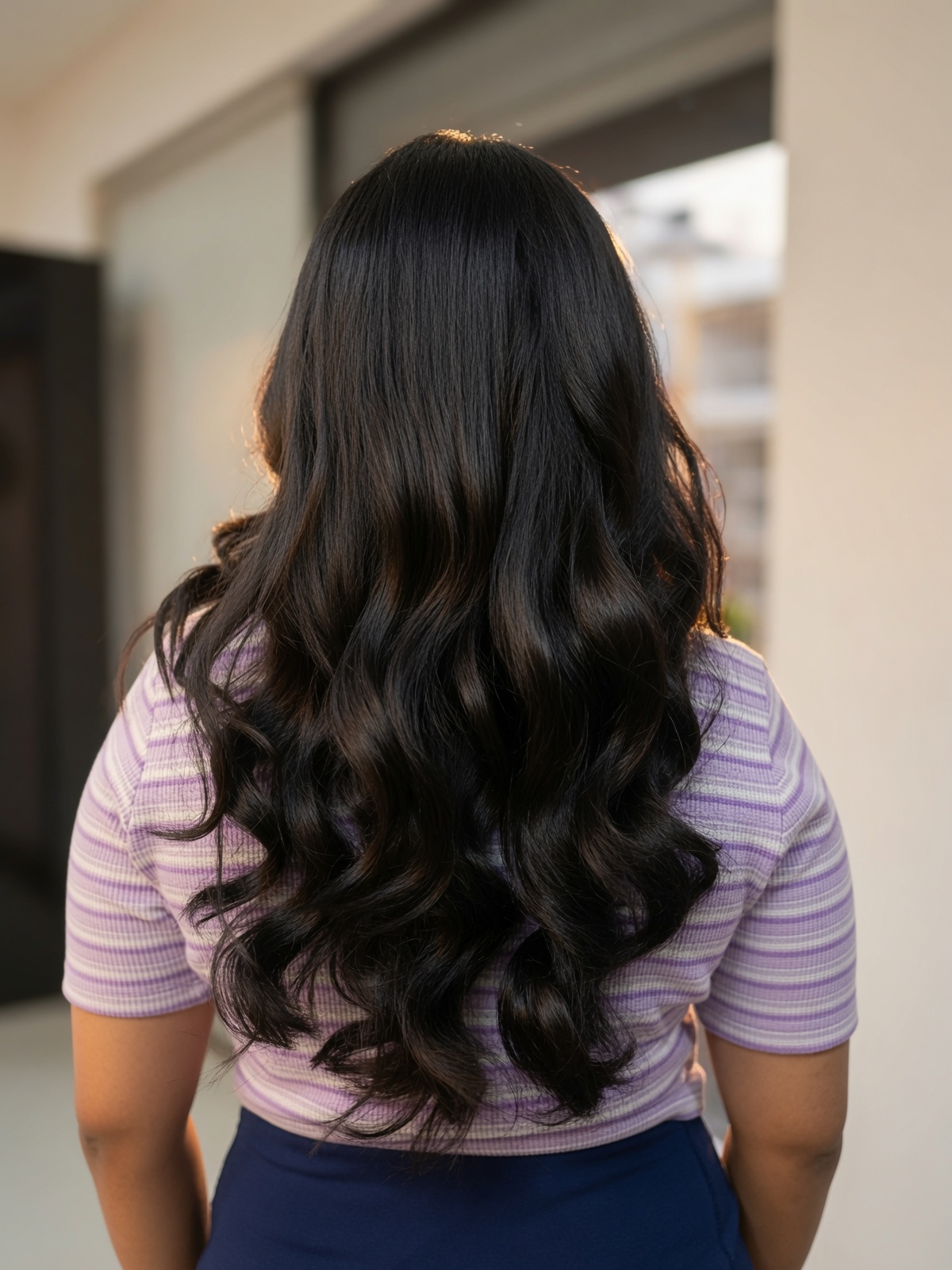 Smooth, glossy waves after a Salon Nayana hair treatment